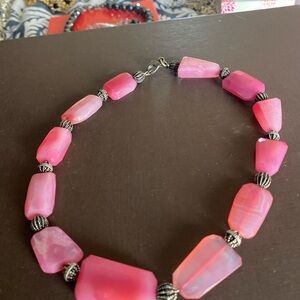 Elegant Pink Beaded Necklace with Silver Highlights